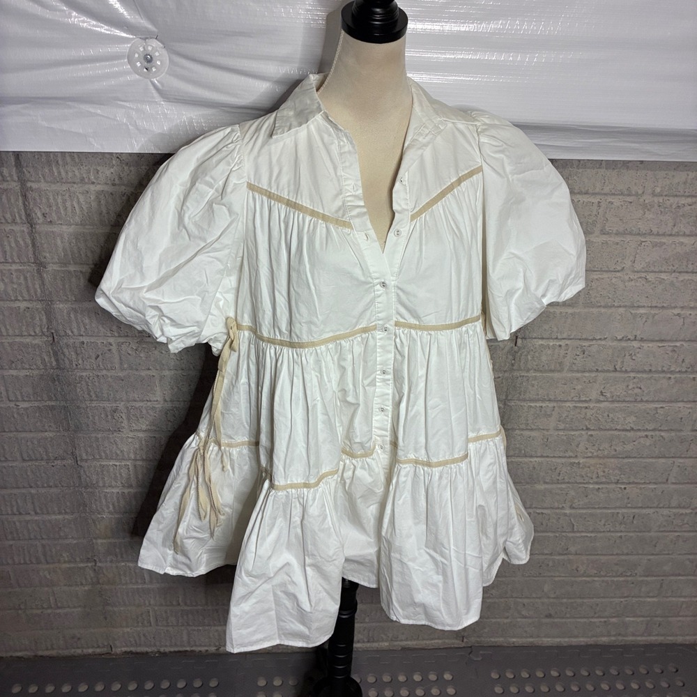 Sofie the Label White Cotton Tiered Puff Sleeve Babydoll Dress S1151D Small